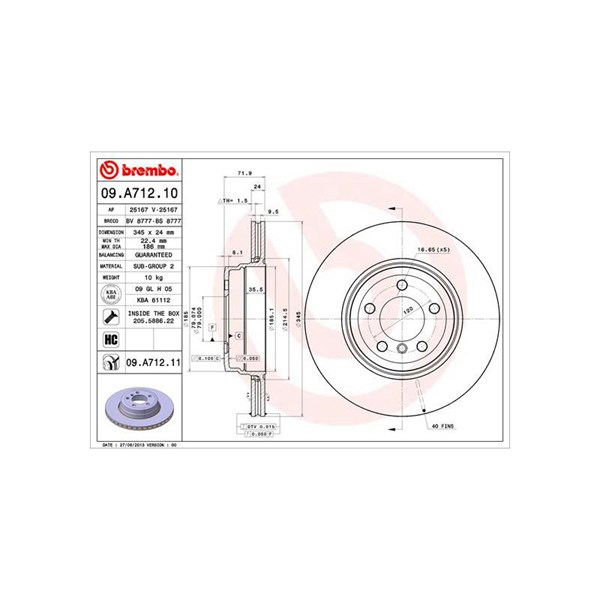 Bromsskiva Ventilerad, Bakaxel Brembo Coated disc line 09.A712.11 BREMBO Bromsskiva Ventilerad, Bakaxel Brembo Coated disc line 09.A712.11 BREMBO