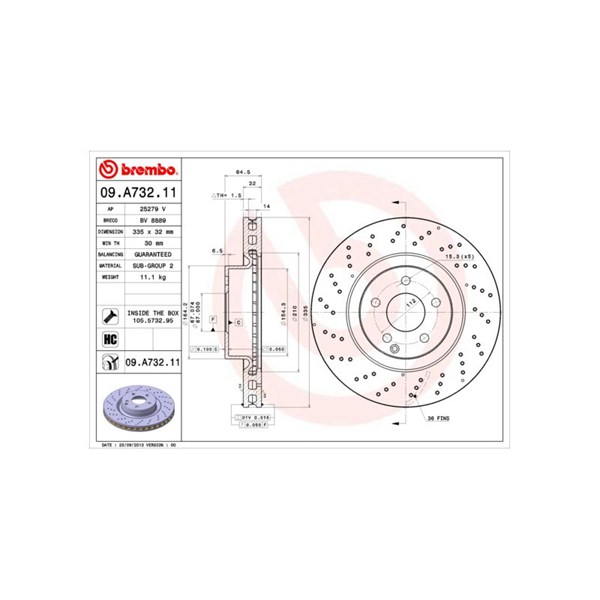 Bromsskiva Hålad/ventilerad, Framaxel Brembo 09.A732.11 BREMBO