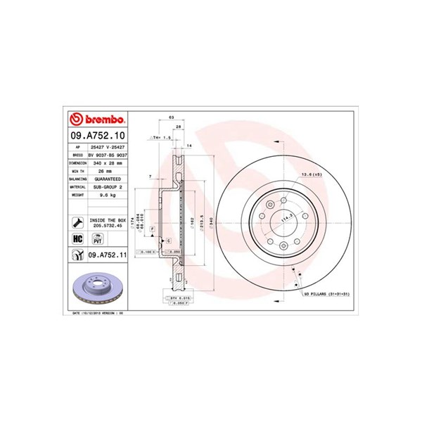 Bromsskiva Ventilerad, Framaxel Brembo 09.A752.11 BREMBO Bromsskiva Ventilerad, Framaxel Brembo 09.A752.11 BREMBO