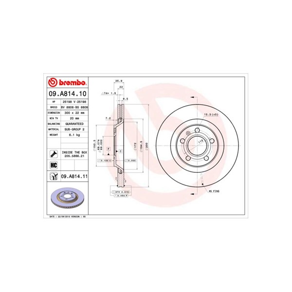 Bromsskiva Ventilerad, Bakaxel Brembo Coated disc line 09.A814.11 BREMBO