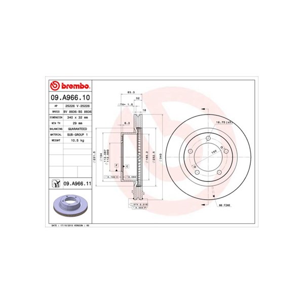 Bromsskiva Ventilerad, Framaxel Brembo 09.A966.10 BREMBO