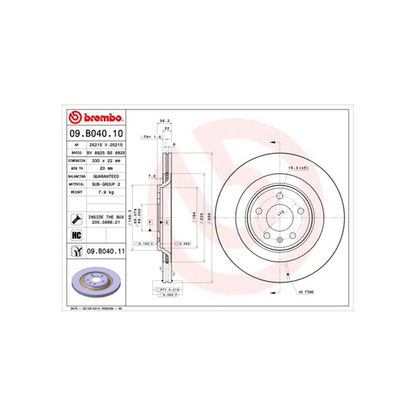 Bromsskiva Ventilerad, Bakaxel Brembo 09.B040.10 BREMBO