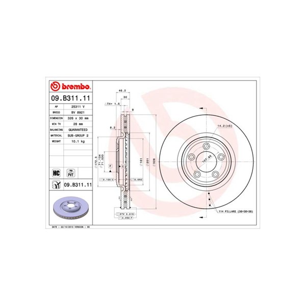 Bromsskiva Ventilerad, Framaxel Brembo 09.B311.11 BREMBO