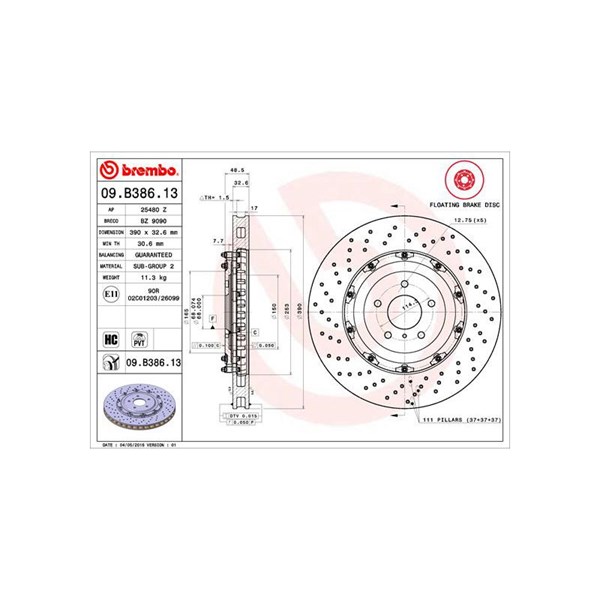 Bromsskiva Bromsskiva tvådelad, Framaxel Brembo 09.B386.13 BREMBO