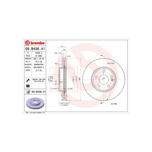 Bromsskiva Ventilerad, Framaxel Brembo 09.B436.41 BREMBO