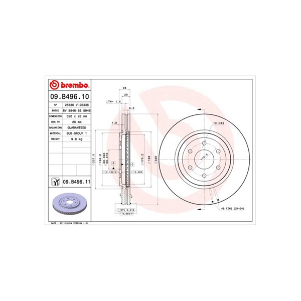 Bromsskiva Ventilerad, Framaxel Brembo 09.B496.10 BREMBO