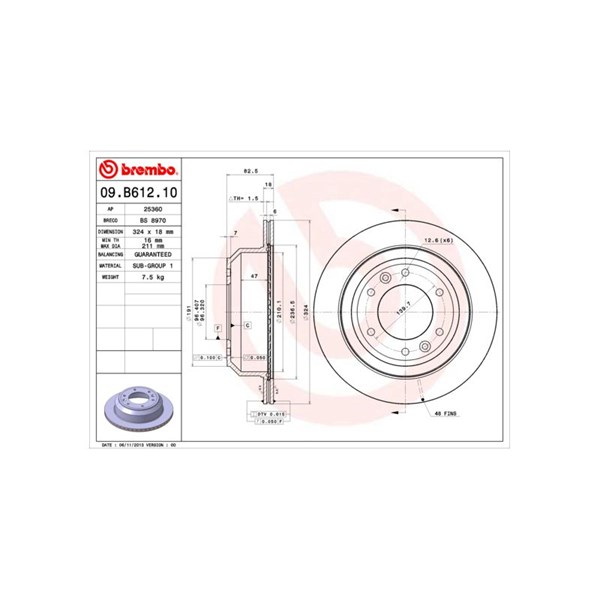 Bromsskiva Ventilerad, Bakaxel Brembo 09.B612.10 BREMBO