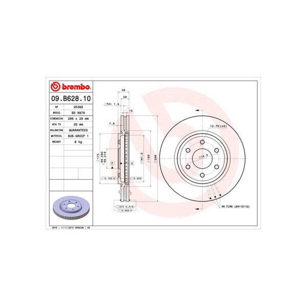 Bromsskiva Ventilerad, Framaxel Brembo 09.B628.10 BREMBO