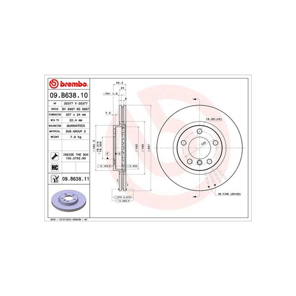 Bromsskiva Ventilerad, Framaxel Brembo 09.B638.11 BREMBO