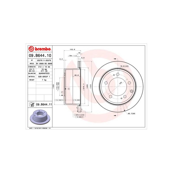 Bromsskiva Ventilerad, Bakaxel Brembo Coated disc line 09.B644.11 BREMBO Bromsskiva Ventilerad, Bakaxel Brembo Coated disc line 09.B644.11 BREMBO