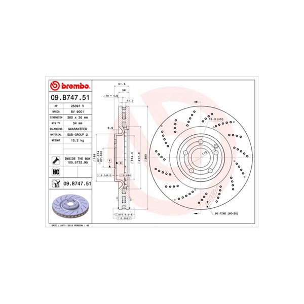 Bromsskiva Hålad/ventilerad, Framaxel Brembo 09.B747.51 BREMBO Bromsskiva Hålad/ventilerad, Framaxel Brembo 09.B747.51 BREMBO