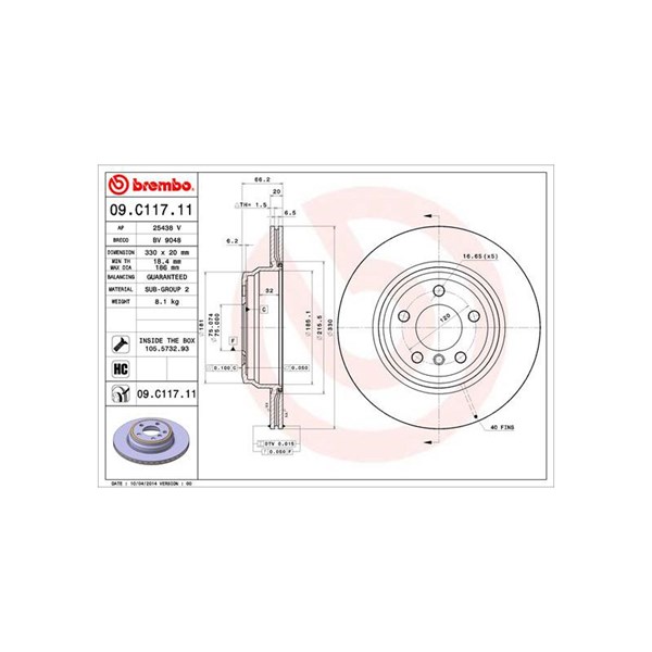 Bromsskiva Ventilerad, Bakaxel Brembo Coated disc line 09.C117.11 BREMBO
