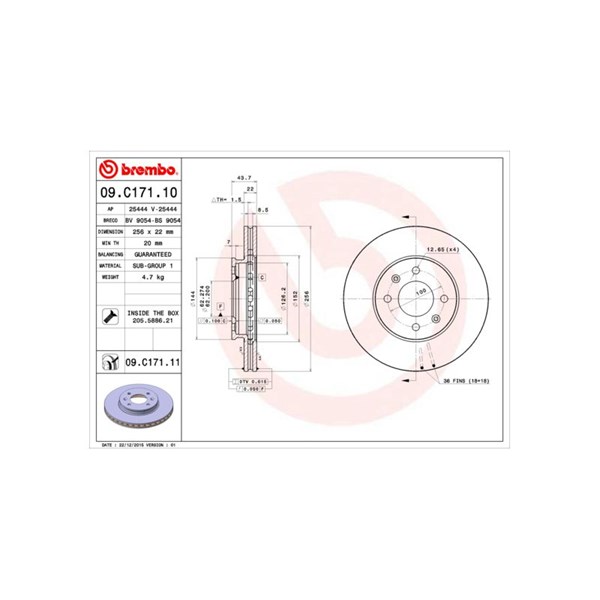 Bromsskiva Ventilerad, Framaxel Brembo 09.C171.11 BREMBO