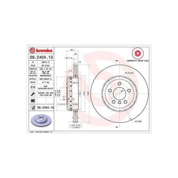 Bromsskiva Bromsskiva tvådelad, Bakaxel Brembo 09.C404.13 BREMBO Bromsskiva Bromsskiva tvådelad, Bakaxel Brembo 09.C404.13 BREMBO