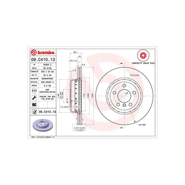 Bromsskiva Bromsskiva tvådelad, Framaxel Brembo 09.C410.13 BREMBO