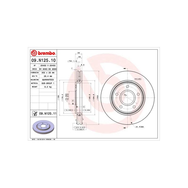 Bromsskiva Ventilerad, Framaxel Brembo 09.N125.11 BREMBO