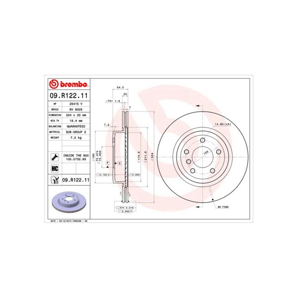 Bromsskiva Ventilerad, Bakaxel Brembo Coated disc line 09.R122.11 BREMBO Bromsskiva Ventilerad, Bakaxel Brembo Coated disc line 09.R122.11 BREMBO