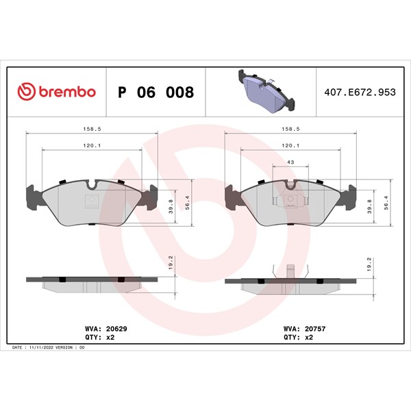 Bromsbeläggsats Brembo P 06 008 BREMBO Bromsbeläggsats Brembo P 06 008 BREMBO