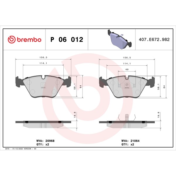 Bromsbeläggsats Brembo P 06 012 BREMBO