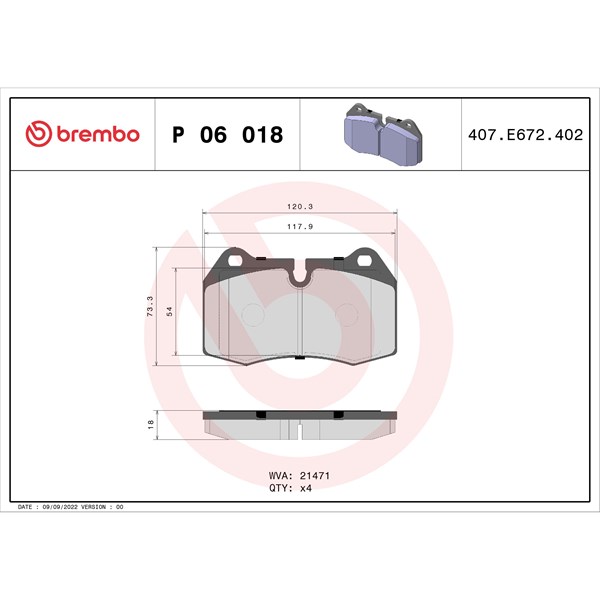 Bromsbeläggsats, Framaxel Brembo P 06 018 BREMBO