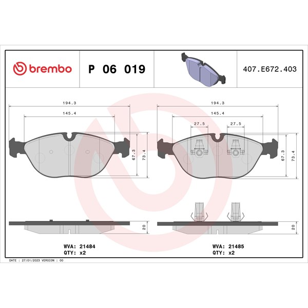 Bromsbeläggsats, Framaxel Brembo P 06 019 BREMBO