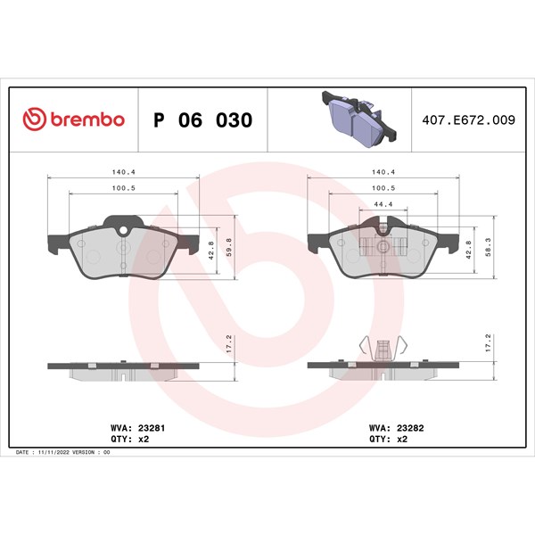 Bromsbeläggsats Brembo P 06 030 BREMBO