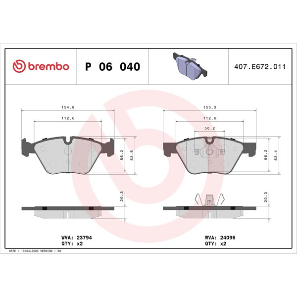 Bromsbeläggsats, Framaxel Brembo P 06 040 BREMBO