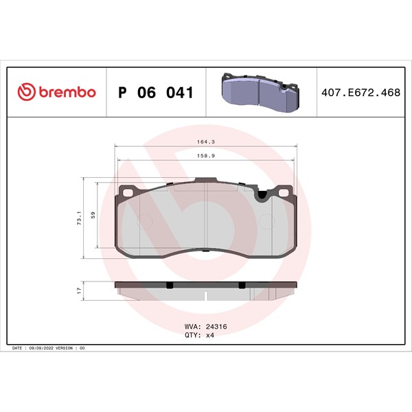 Bromsbeläggsats, Framaxel Brembo P 06 041 BREMBO