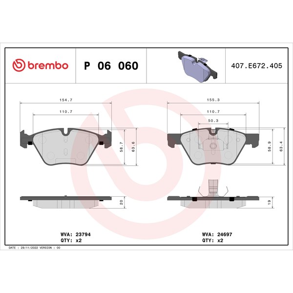 Bromsbeläggsats, Framaxel BREMBO