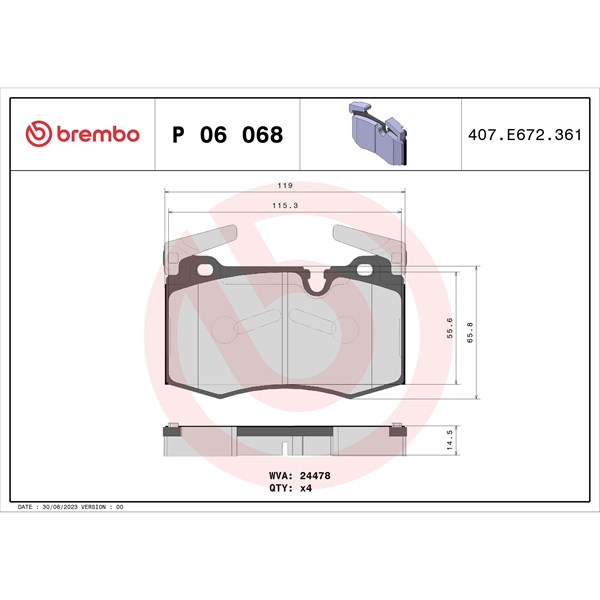 Bromsbeläggsats, Framaxel Brembo P 06 068 BREMBO