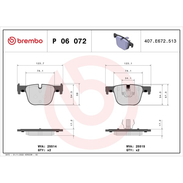 Bromsbeläggsats, Bakaxel Brembo P 06 072 BREMBO Bromsbeläggsats, Bakaxel Brembo P 06 072 BREMBO
