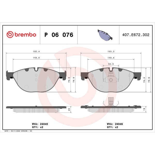 Bromsbeläggsats, Framaxel BREMBO