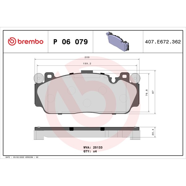 Bromsbeläggsats, Framaxel Brembo P 06 079 BREMBO Bromsbeläggsats, Framaxel Brembo P 06 079 BREMBO