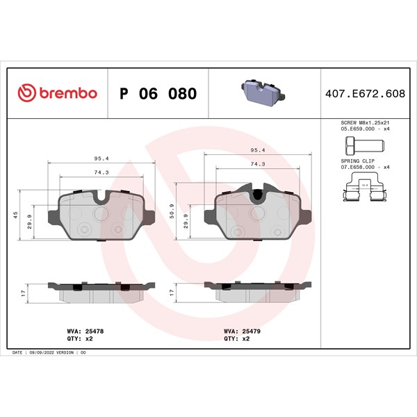 Bromsbeläggsats Brembo P 06 080 BREMBO