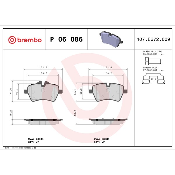 Bromsbeläggsats Brembo P 06 086 BREMBO