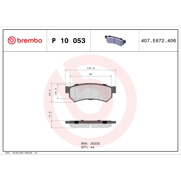 Bromsbeläggsats, Bakaxel Brembo P 10 053 BREMBO Bromsbeläggsats, Bakaxel Brembo P 10 053 BREMBO