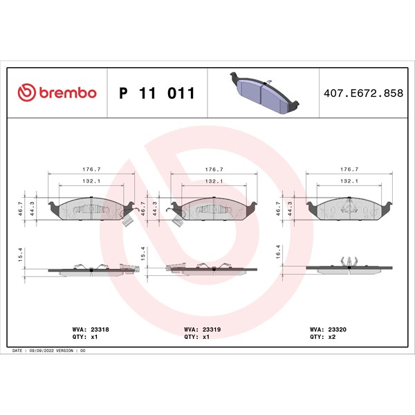 Bromsbeläggsats, Framaxel Brembo P 11 011 BREMBO