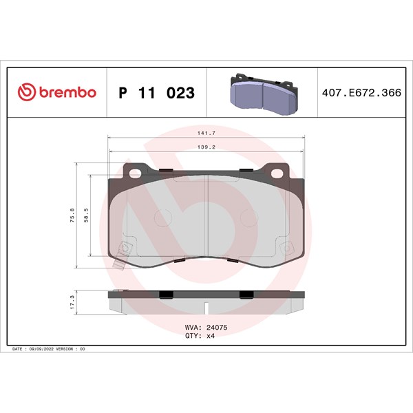 Bromsbeläggsats, Framaxel Brembo P 11 023 BREMBO