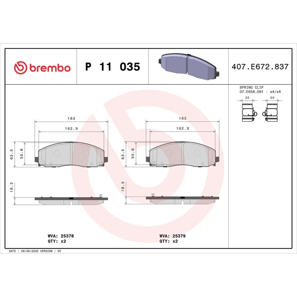 Bromsbeläggsats, Framaxel Brembo P 11 035 BREMBO