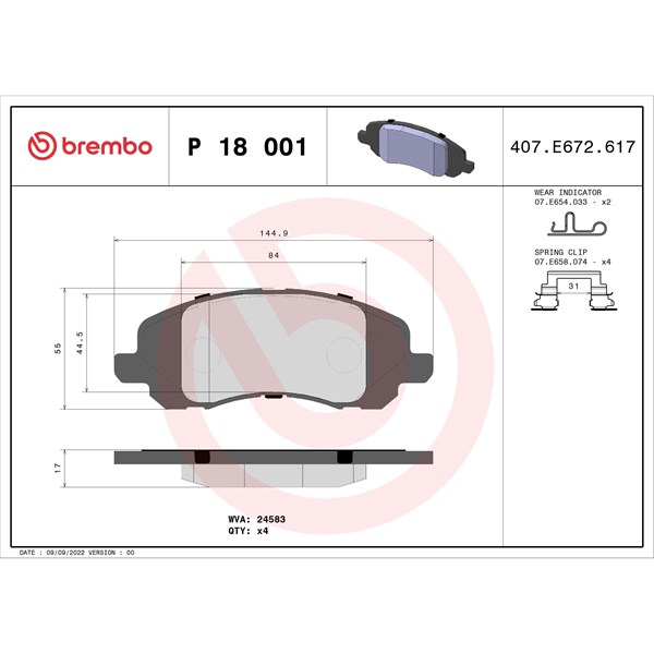 Bromsbeläggsats, Framaxel Brembo P 18 001 BREMBO