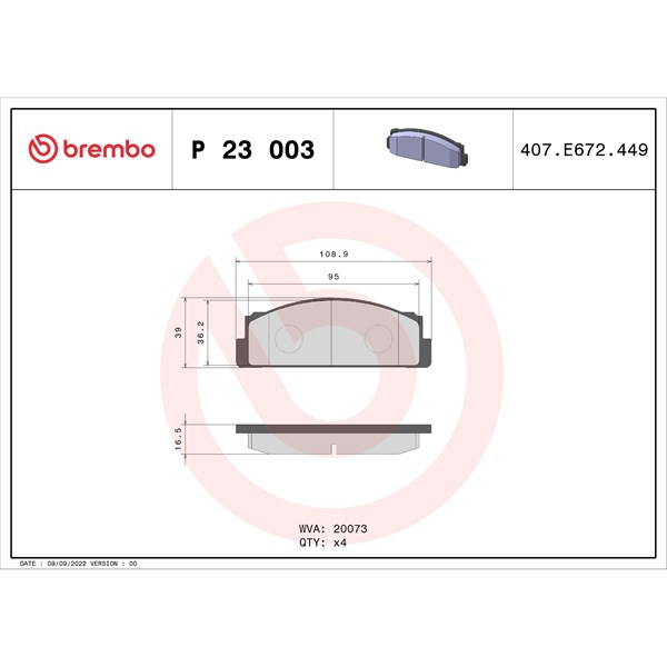 Bromsbeläggsats, Framaxel Brembo P 23 003 BREMBO