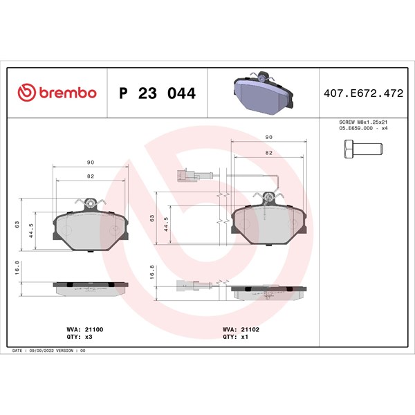 Bromsbeläggsats Brembo P 23 044 BREMBO