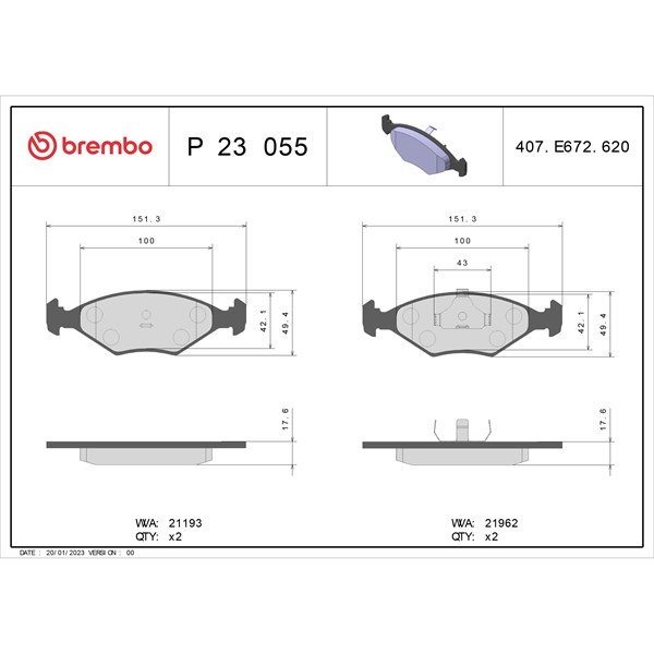 Bromsbeläggsats, Framaxel Brembo P 23 055 BREMBO