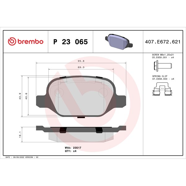 Bromsbeläggsats, Bakaxel BREMBO