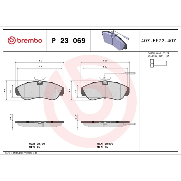 Bromsbeläggsats, Framaxel, Bakaxel Brembo P 23 069 BREMBO