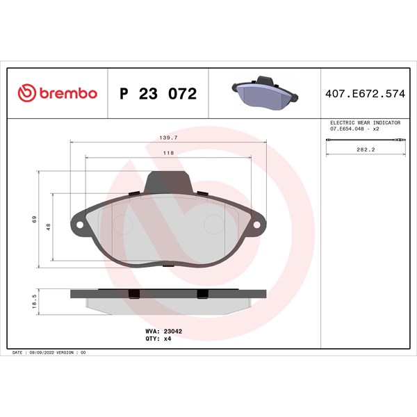 Bromsbeläggsats, Framaxel Brembo P 23 072 BREMBO