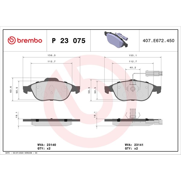 Bromsbeläggsats Brembo P 23 075 BREMBO
