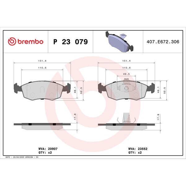 Bromsbeläggsats, Framaxel Brembo P 23 079 BREMBO