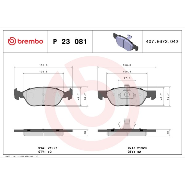 Bromsbeläggsats Brembo P 23 081 BREMBO