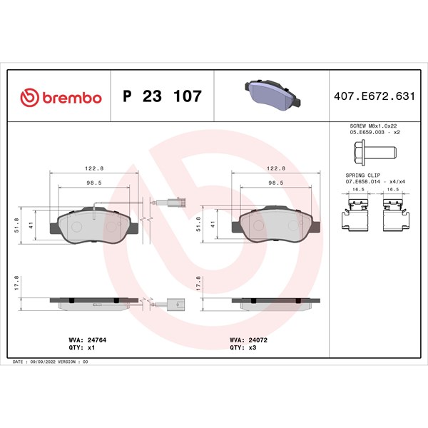 Bromsbeläggsats Brembo P 23 107 BREMBO